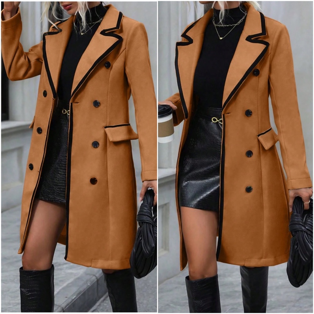 Classic Two Tone Button Color Block jacket Coat - Picture 5 of 7